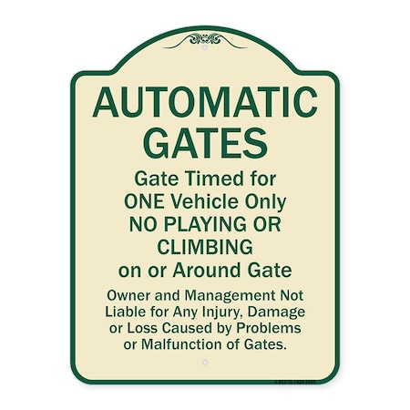 Signmission Designer Series-Automatic Gates Gate Timed For One Vehicle Only, 24" x 18", TG-1824-9995 A-DES-TG-1824-9995